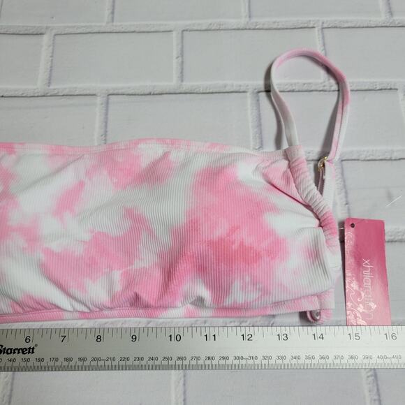 Xhilaration Junior's Ribbed Apron Front Bralette Bikini Pink Size XL (12-14) - Picture 3 of 7